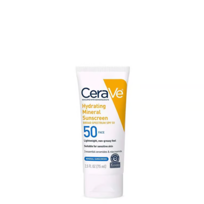 CeraVe Hydrating Face Sunscreen SPF 50, Lightweight Mineral Sunscreen, 2.5 fl oz